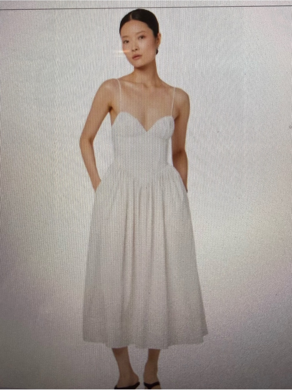 Ronny Kobo Collection Ivory Sweetheart Midi Dress with Thin Straps